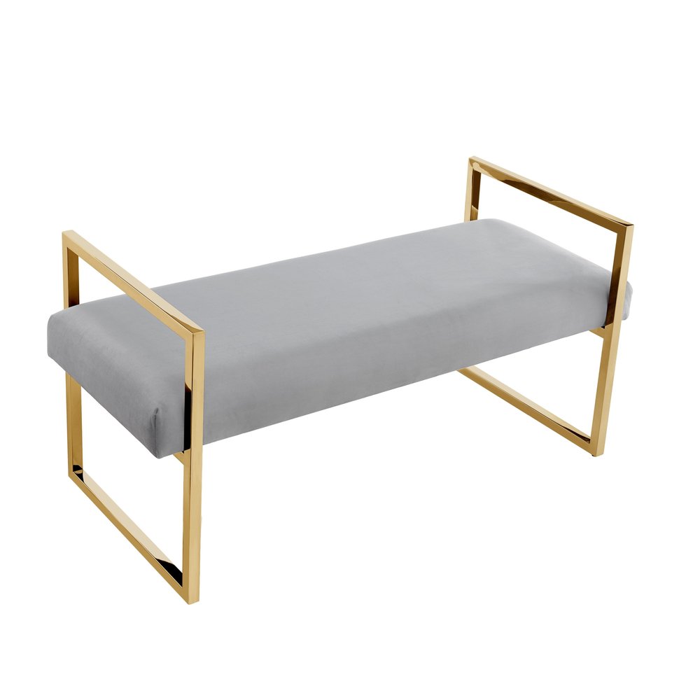 48" Black and Silver Upholstered Velvet Bench