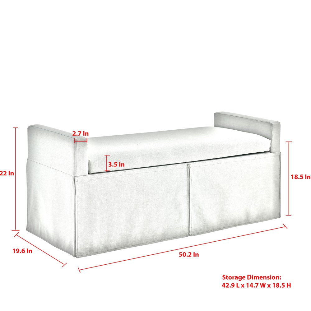 20" White and Red Linen Upholstered Floral Storage Bench with Shoe Storage