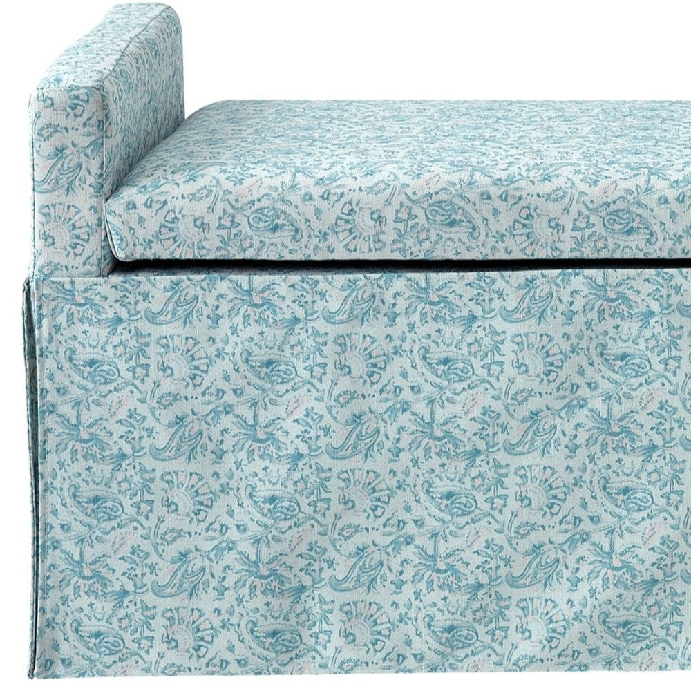 20" White and Red Linen Upholstered Floral Storage Bench with Shoe Storage