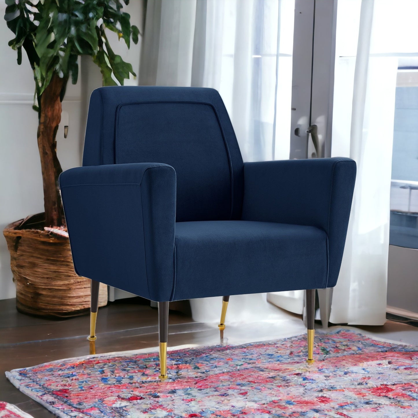 32" Gray And Black And Gold Velvet Arm Chair