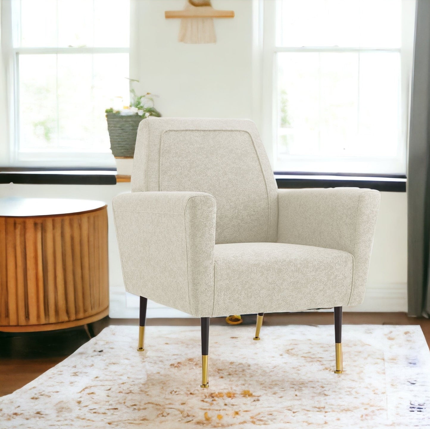 32" Gray And Black And Gold Velvet Arm Chair