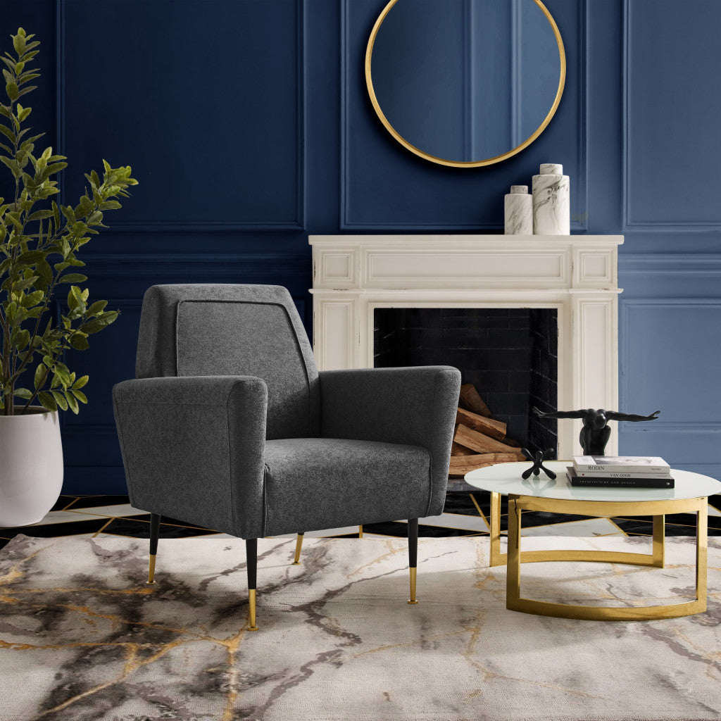 32" Gray And Black And Gold Velvet Arm Chair