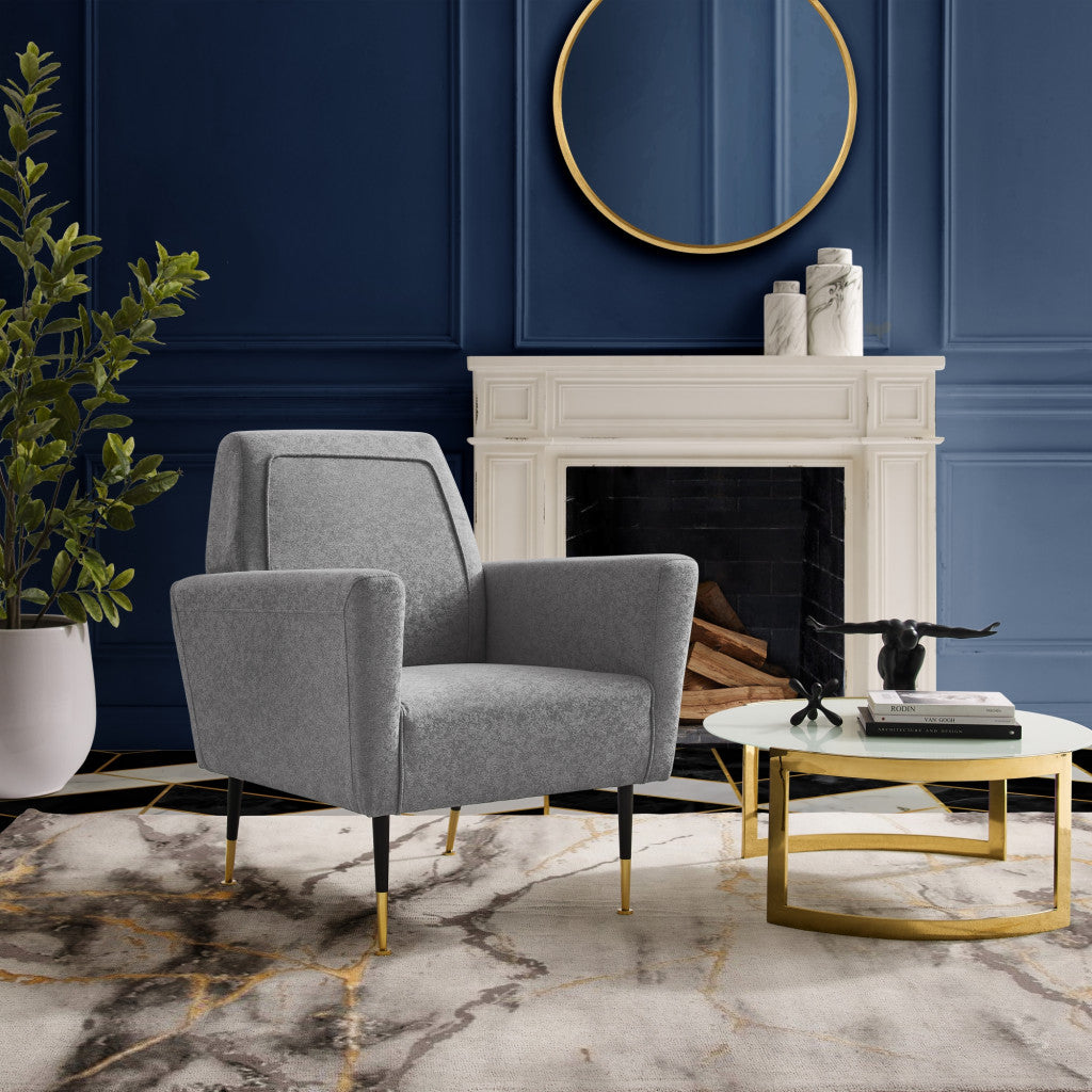 32" Gray And Black And Gold Velvet Arm Chair
