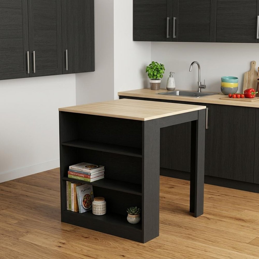 Black and Brown 36" Kitchen Island With Storage
