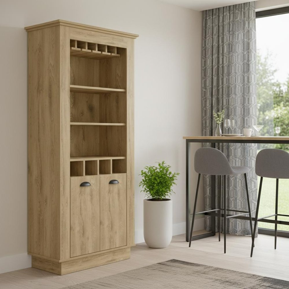 70" Brown Bar Cabinet With Wine Storage