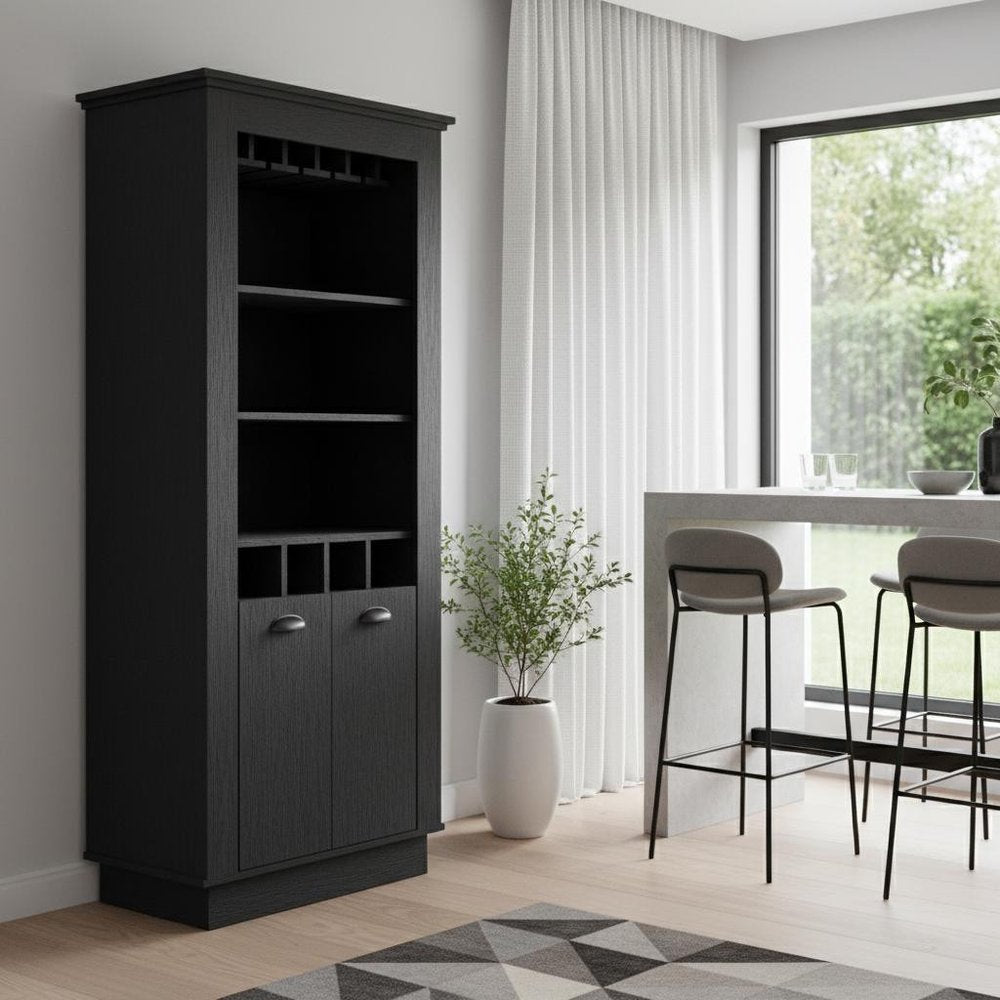 29" Black Wood Bar Cabinet With Two Doors