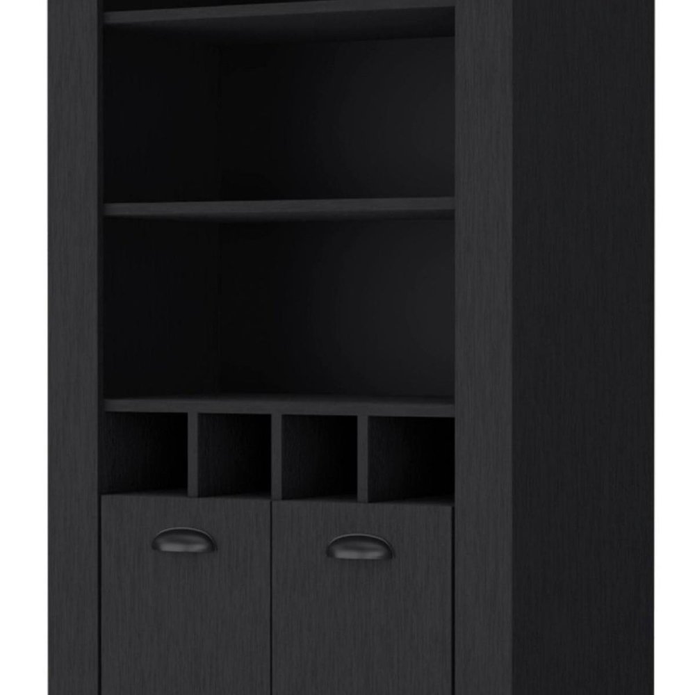 29" Black Wood Bar Cabinet With Two Doors