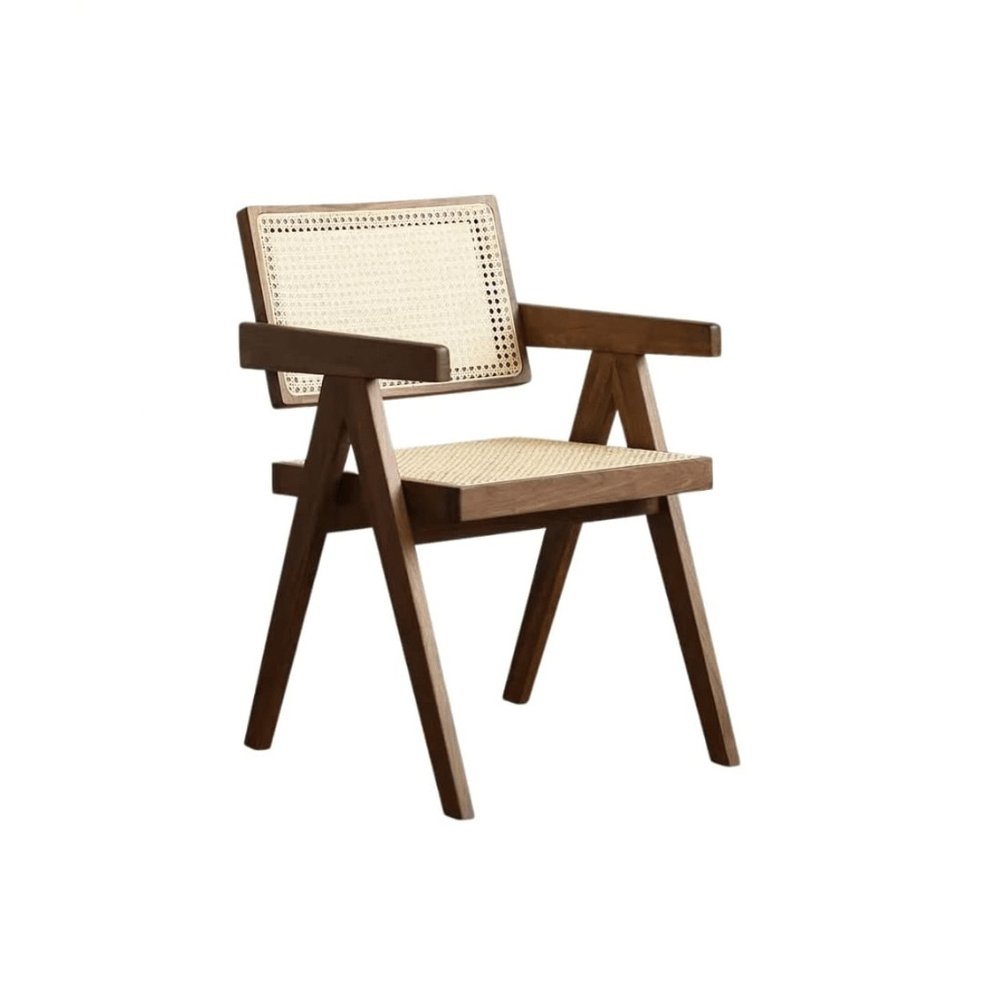 Yellow and Brown Cross Back Dining Arm Chair
