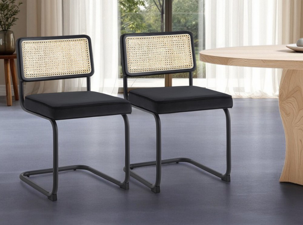 Set of Two Gray and Silver Upholstered Velvet Dining Side Chairs