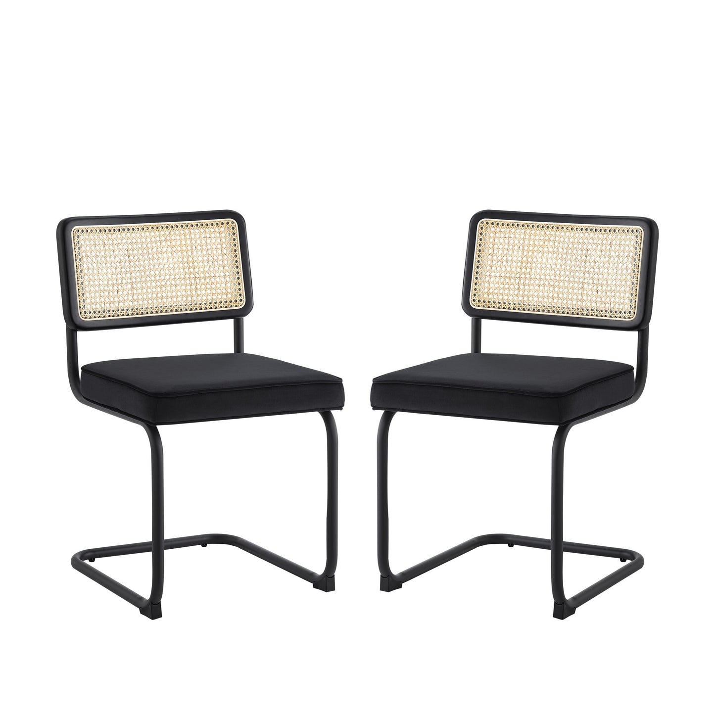 Set of Two Gray and Silver Upholstered Velvet Dining Side Chairs