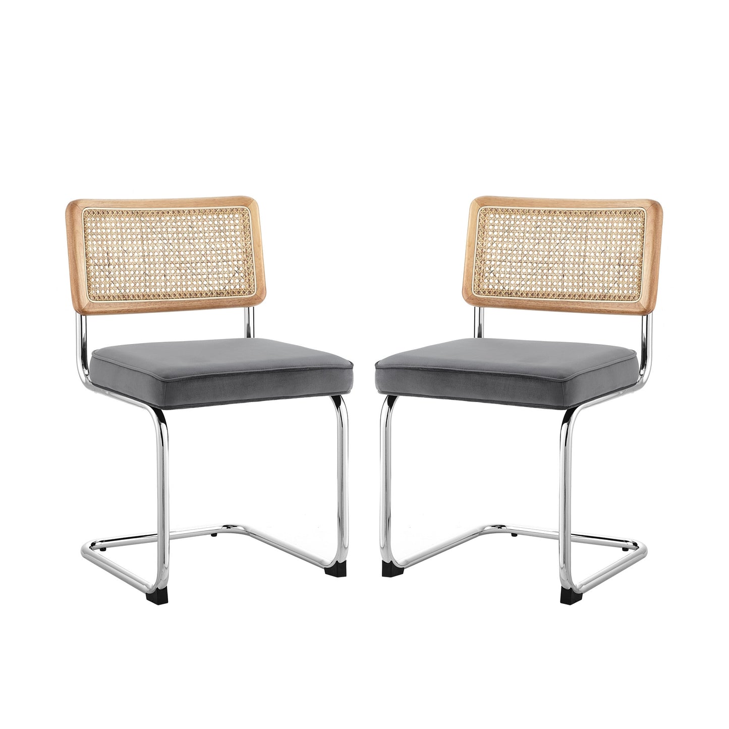 Set of Two Gray and Silver Upholstered Velvet Dining Side Chairs