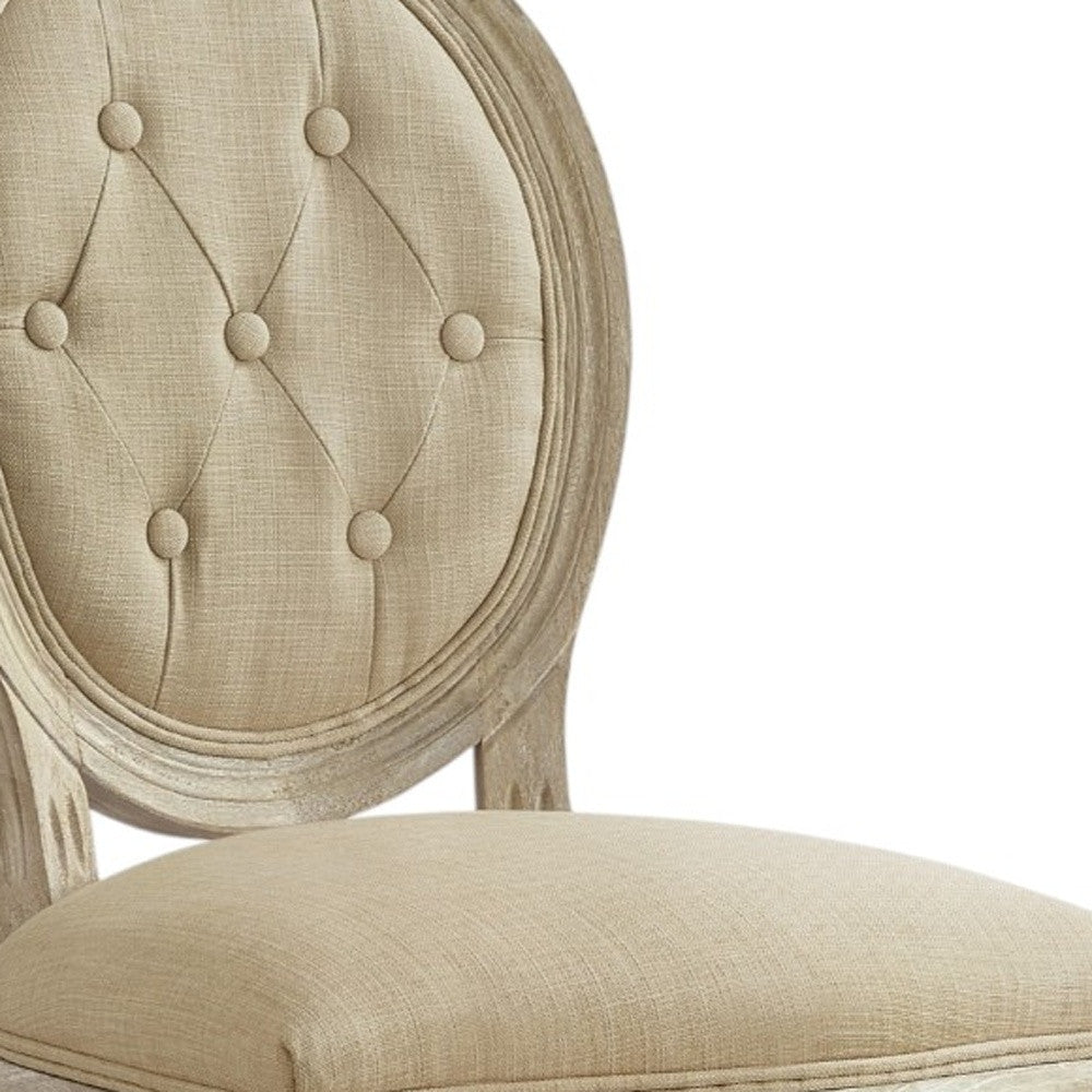 Tufted Cream and Brown Upholstered Linen Dining Side Chair
