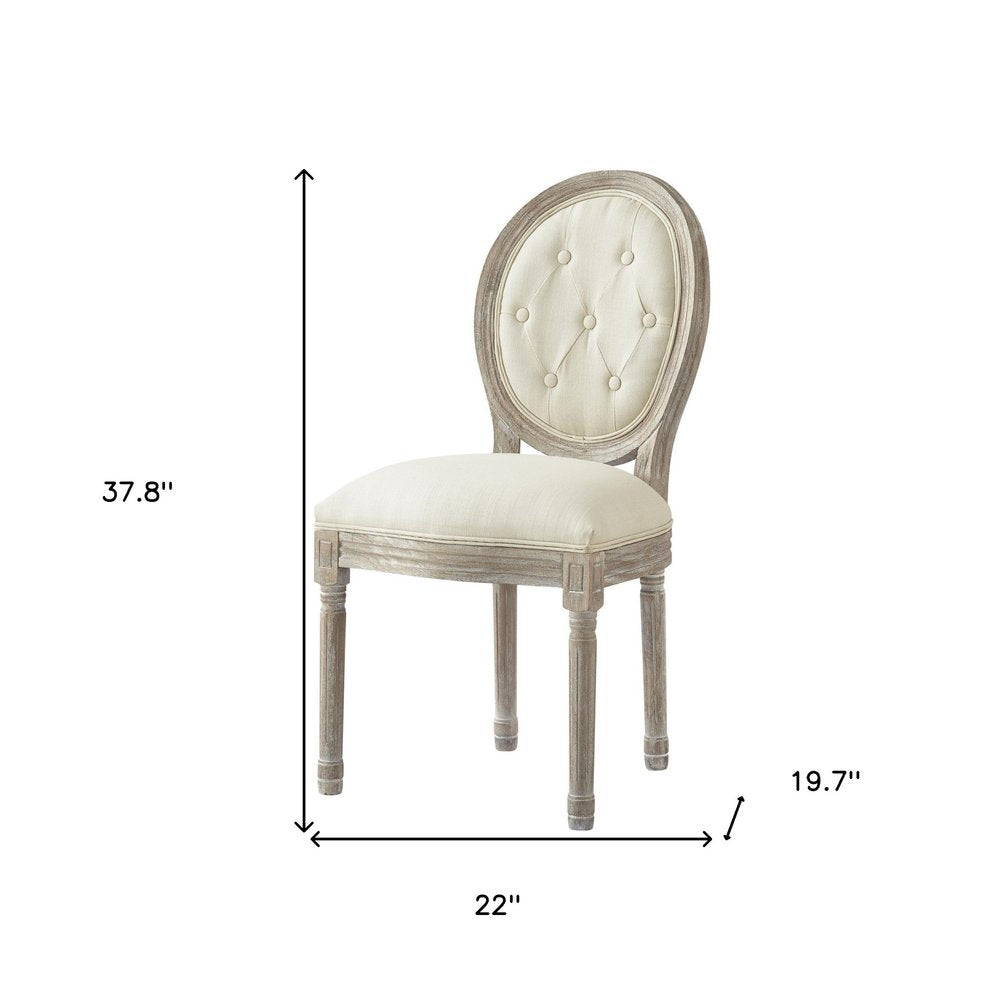 Tufted Cream and Brown Upholstered Linen Dining Side Chair