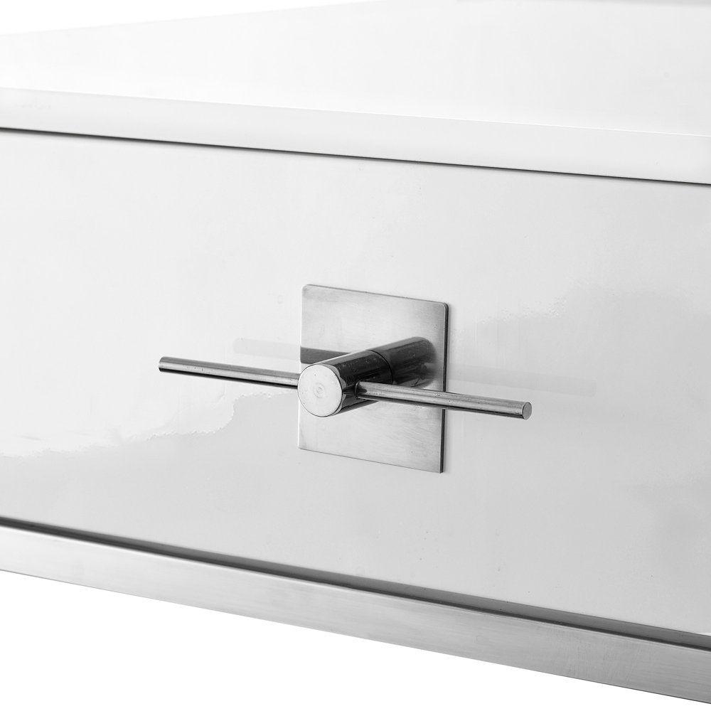 47" White and Silver Writing Desk With Two Drawers