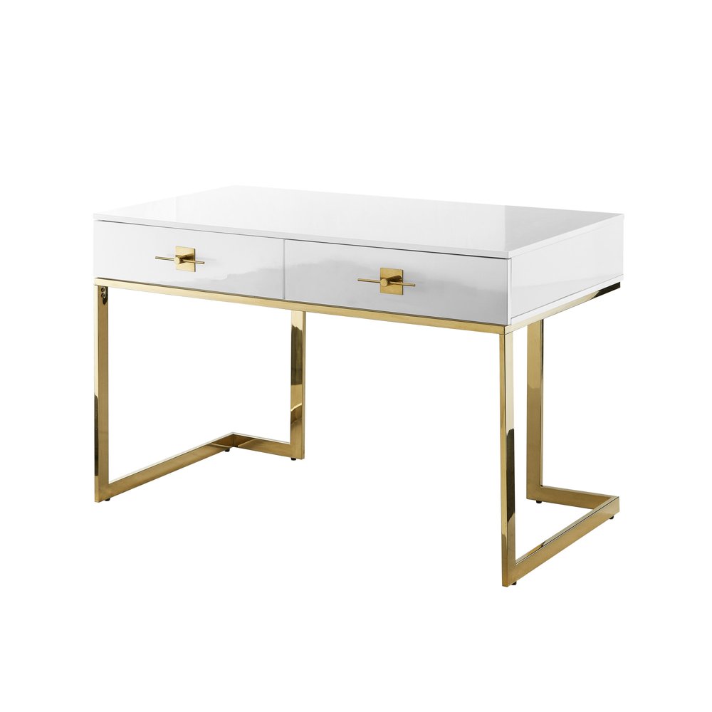 47" White and Silver Writing Desk With Two Drawers