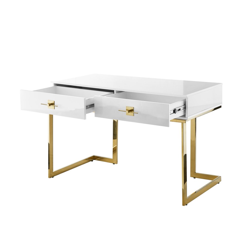 47" White and Silver Writing Desk With Two Drawers