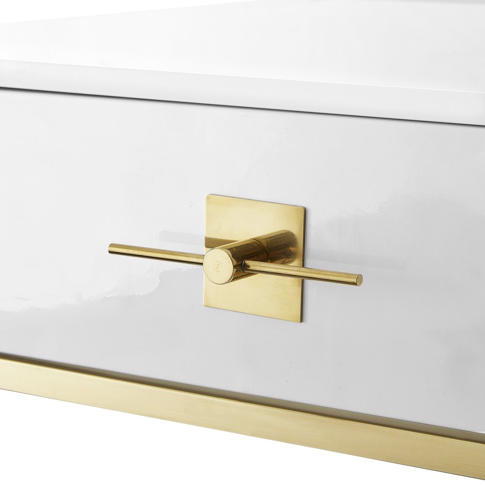 47" White and Silver Writing Desk With Two Drawers
