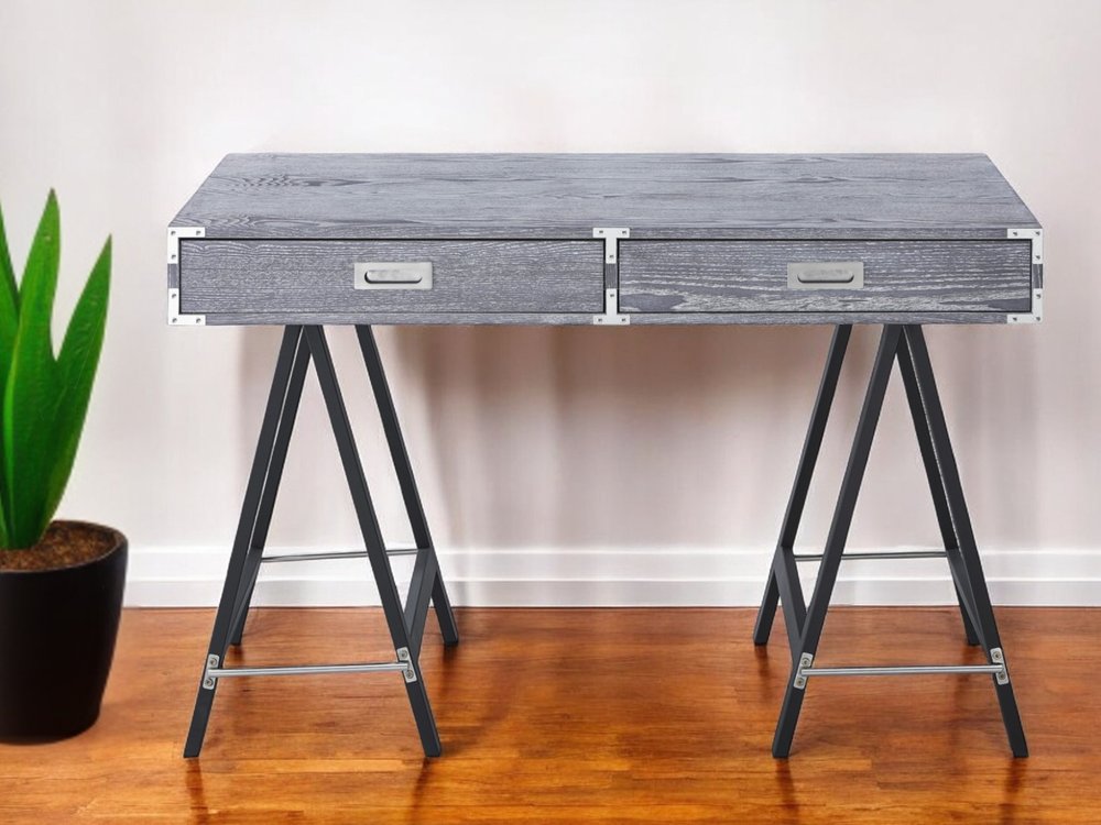 47" Black Writing Desk With Two Drawers