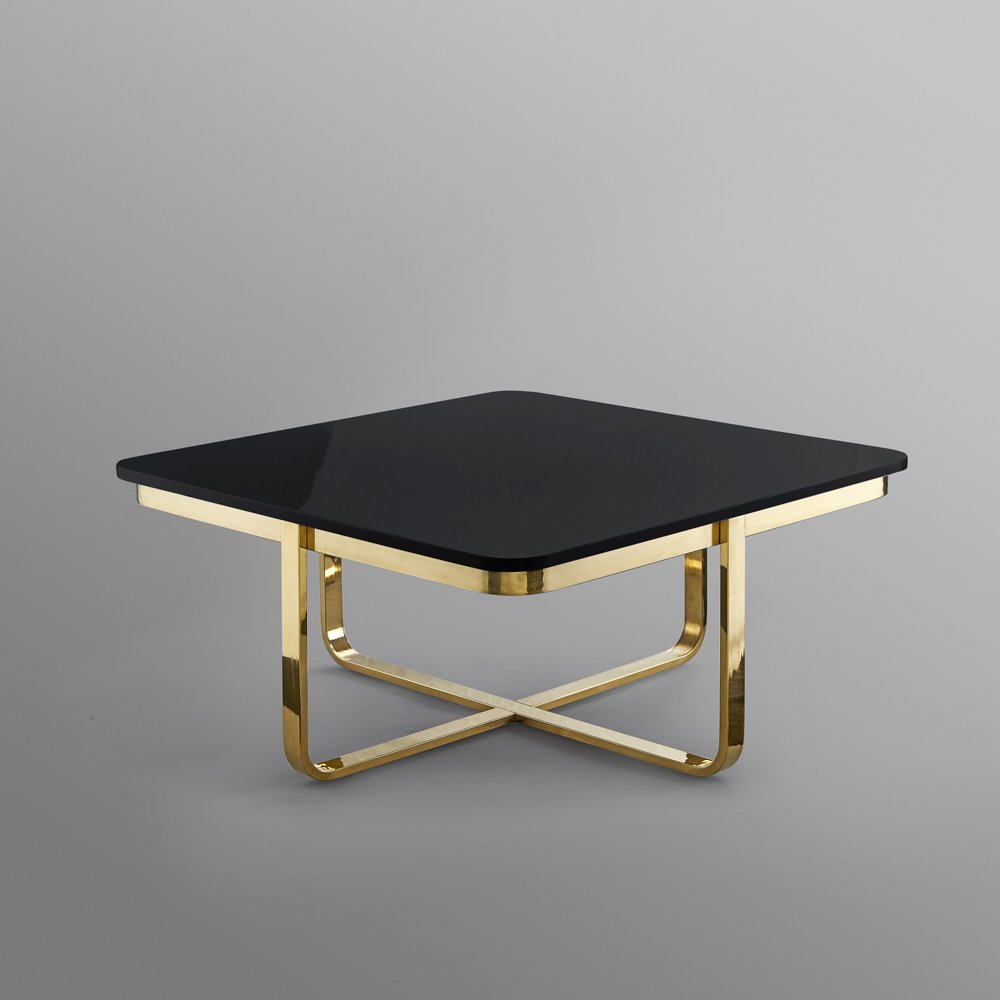 35" Black And Gold Stainless Steel Square Coffee Table