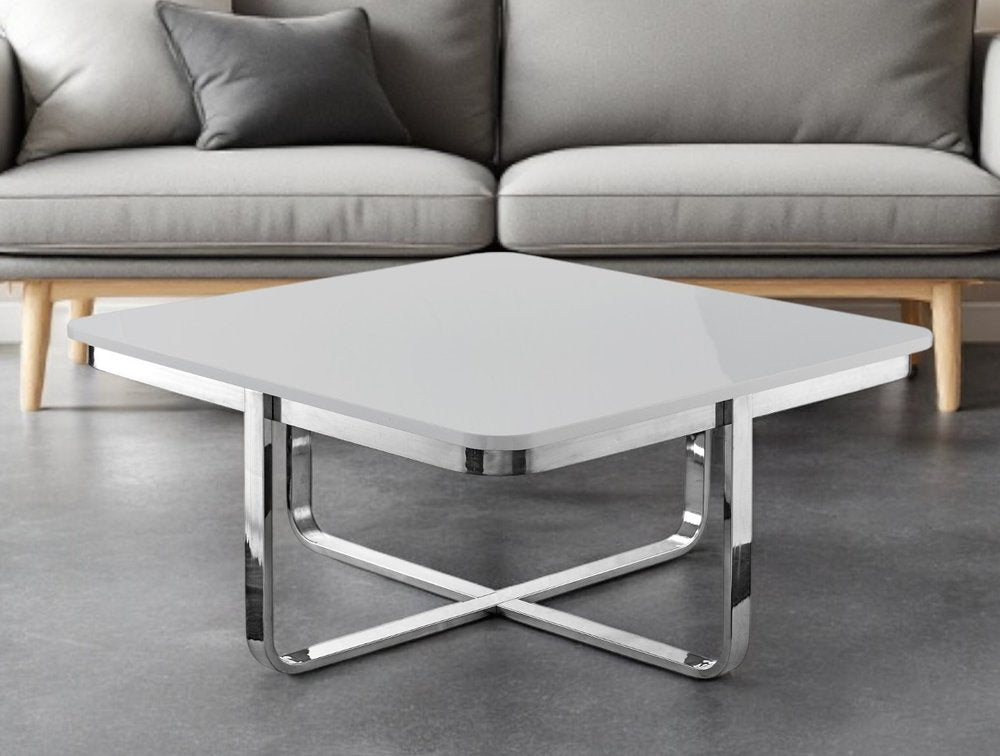 35" Black And Gold Stainless Steel Square Coffee Table
