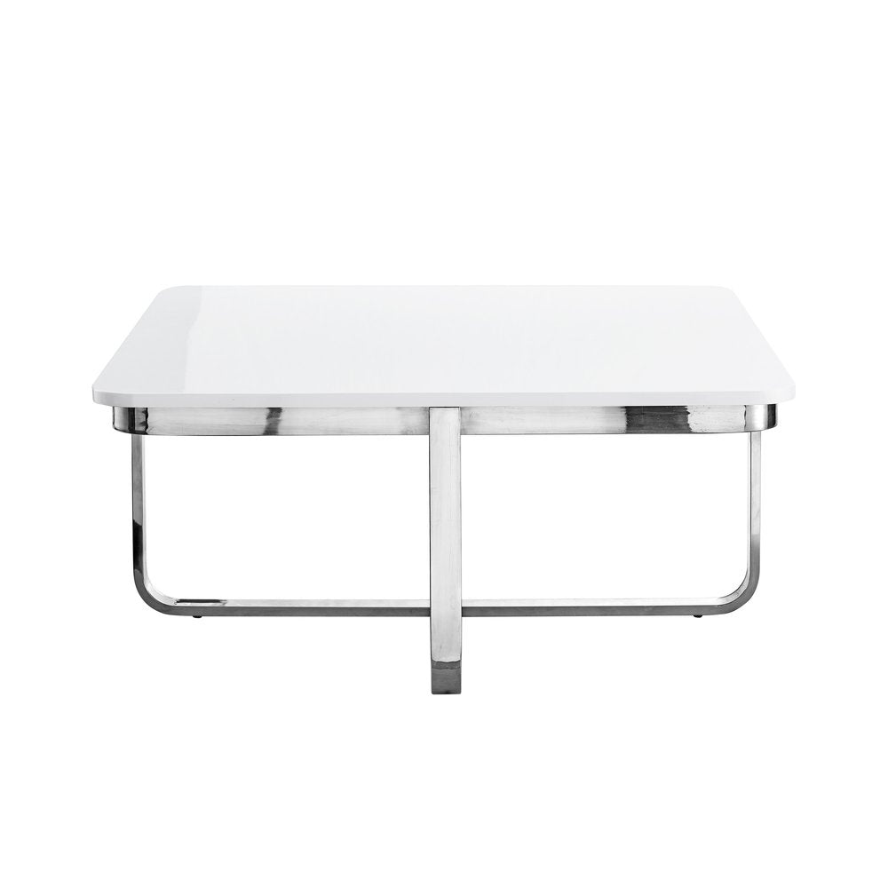35" Black And Gold Stainless Steel Square Coffee Table