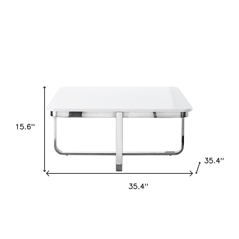 35" Black And Gold Stainless Steel Square Coffee Table
