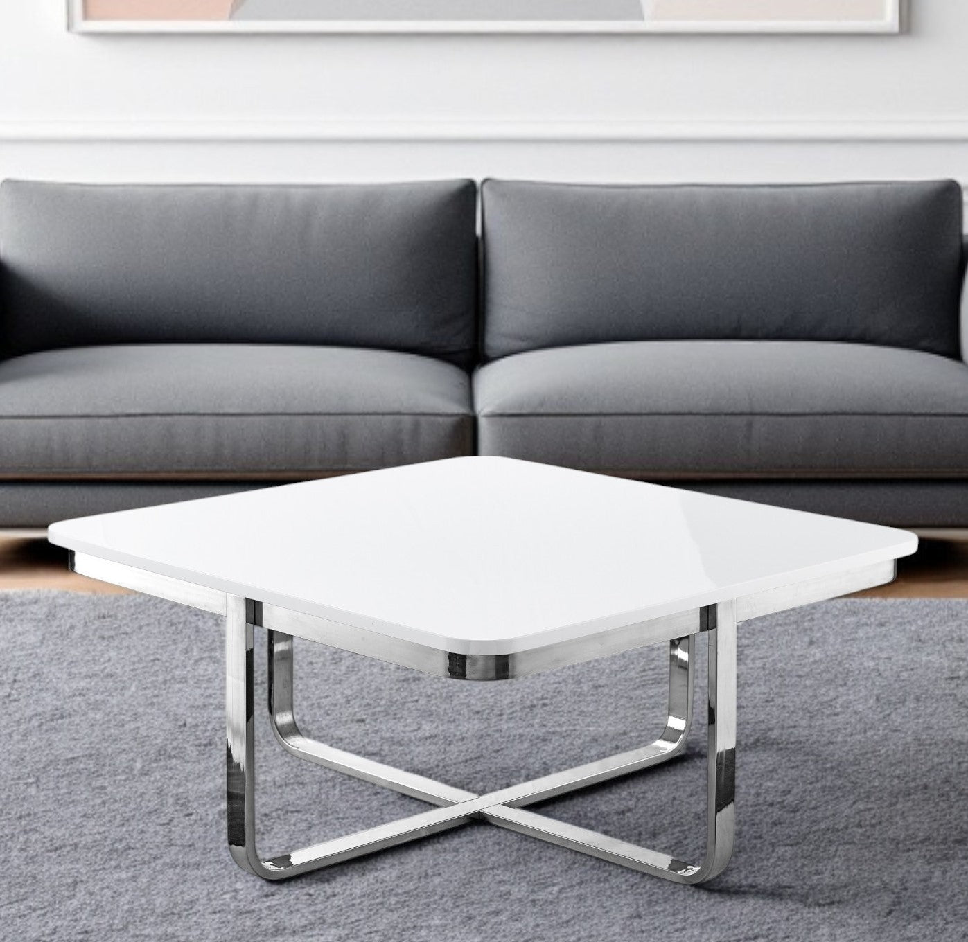 35" Black And Gold Stainless Steel Square Coffee Table