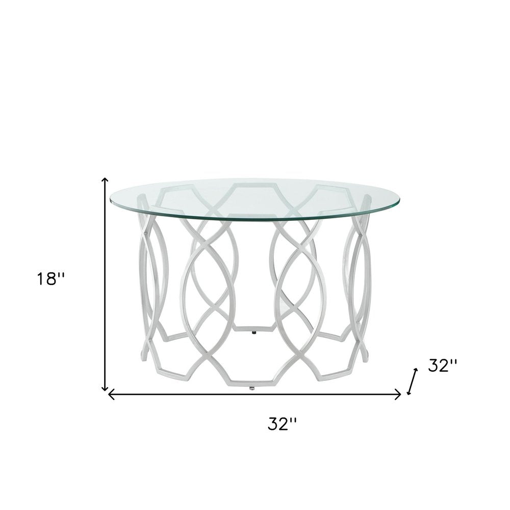32" Clear And Gold Glass And Iron Round Coffee Table