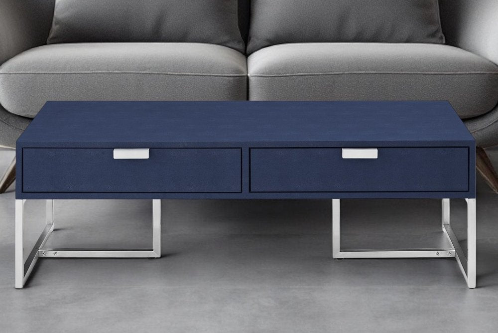 46" Gray And Gold Stainless Steel Coffee Table With Two Drawers