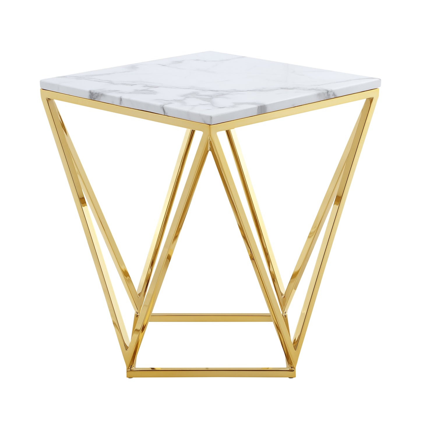 22" Silver Metallic And White Stone Square End Table