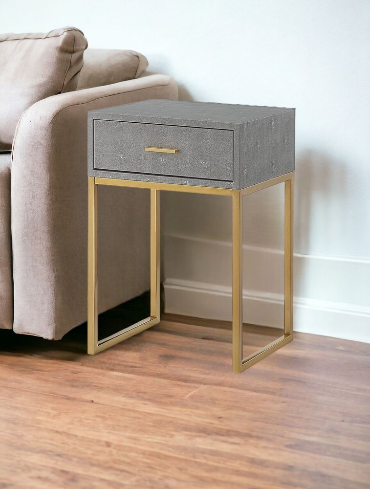 24" Silver Metallic And Navy Blue End Table With Drawer