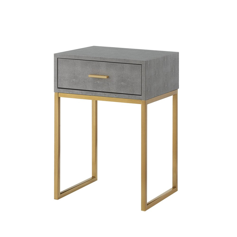 24" Silver Metallic And Navy Blue End Table With Drawer