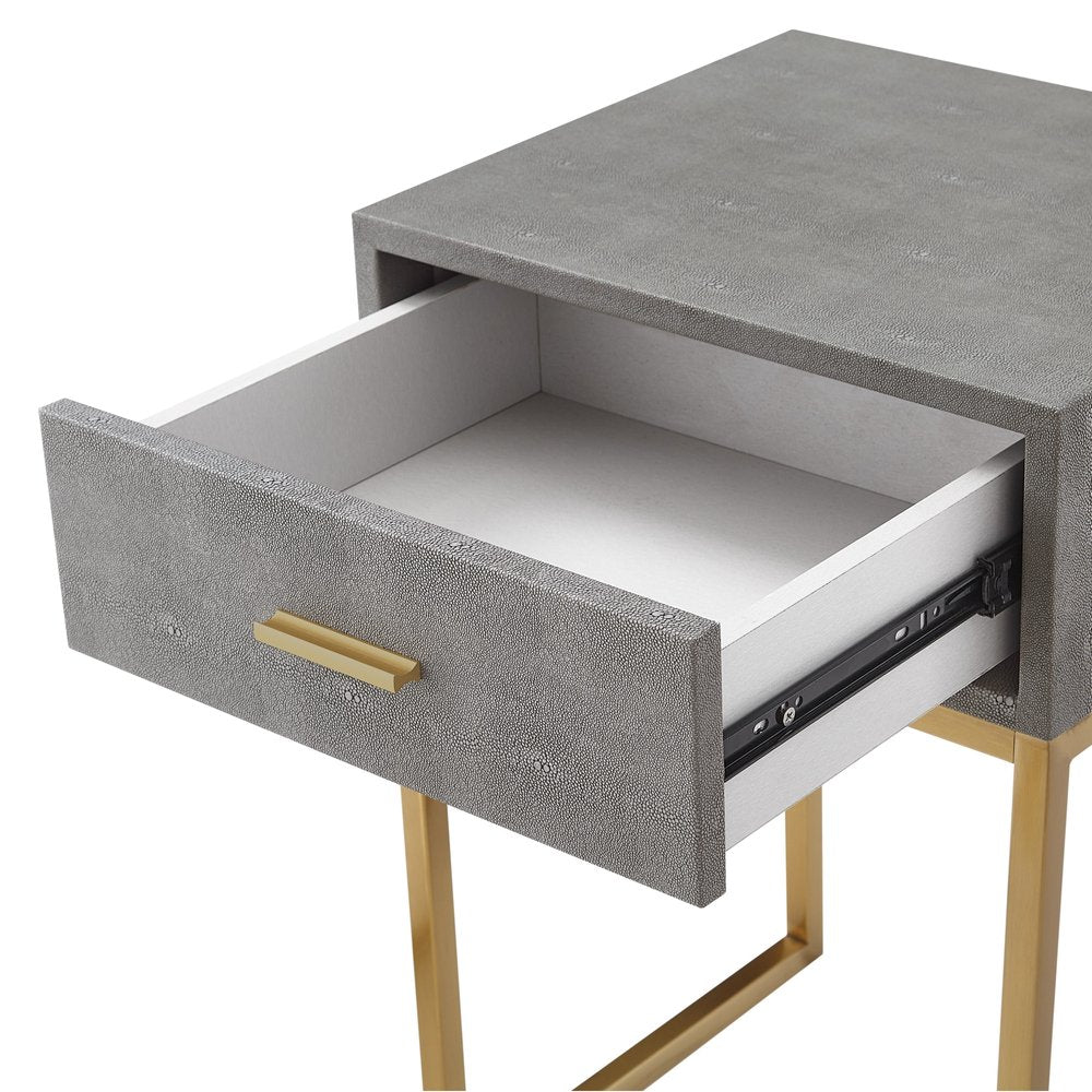 24" Silver Metallic And Navy Blue End Table With Drawer