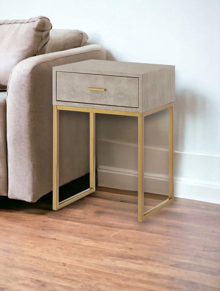 24" Silver Metallic And Navy Blue End Table With Drawer