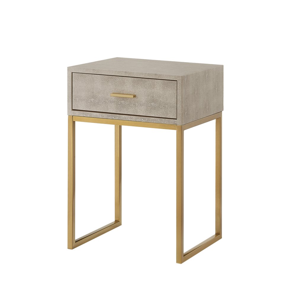 24" Silver Metallic And Navy Blue End Table With Drawer