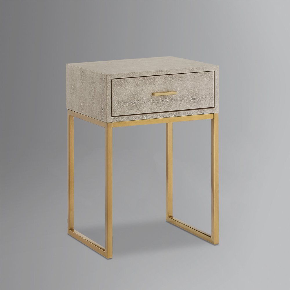 24" Silver Metallic And Navy Blue End Table With Drawer