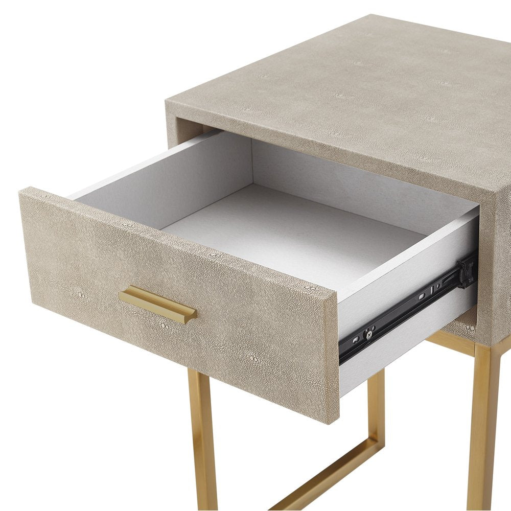 24" Silver Metallic And Navy Blue End Table With Drawer