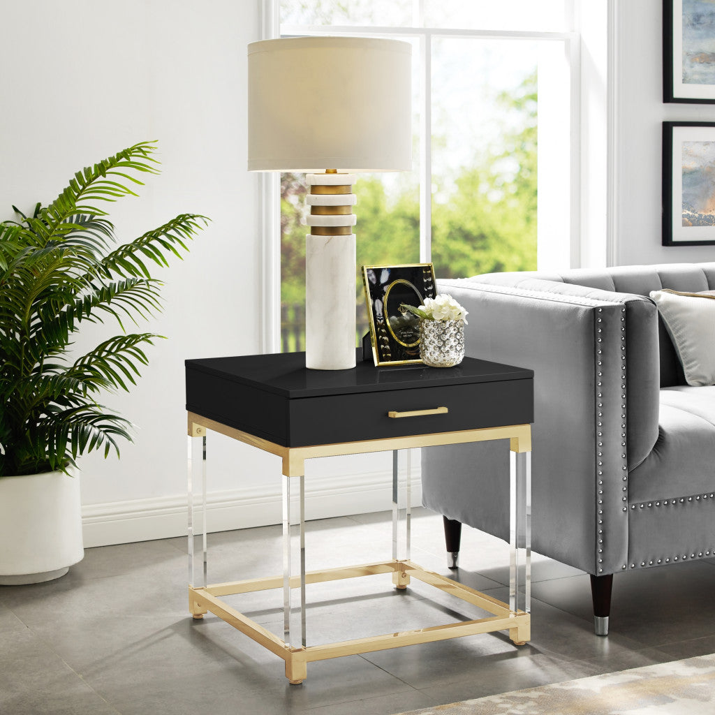 24" Silver Metallic And White Square End Table With Drawer