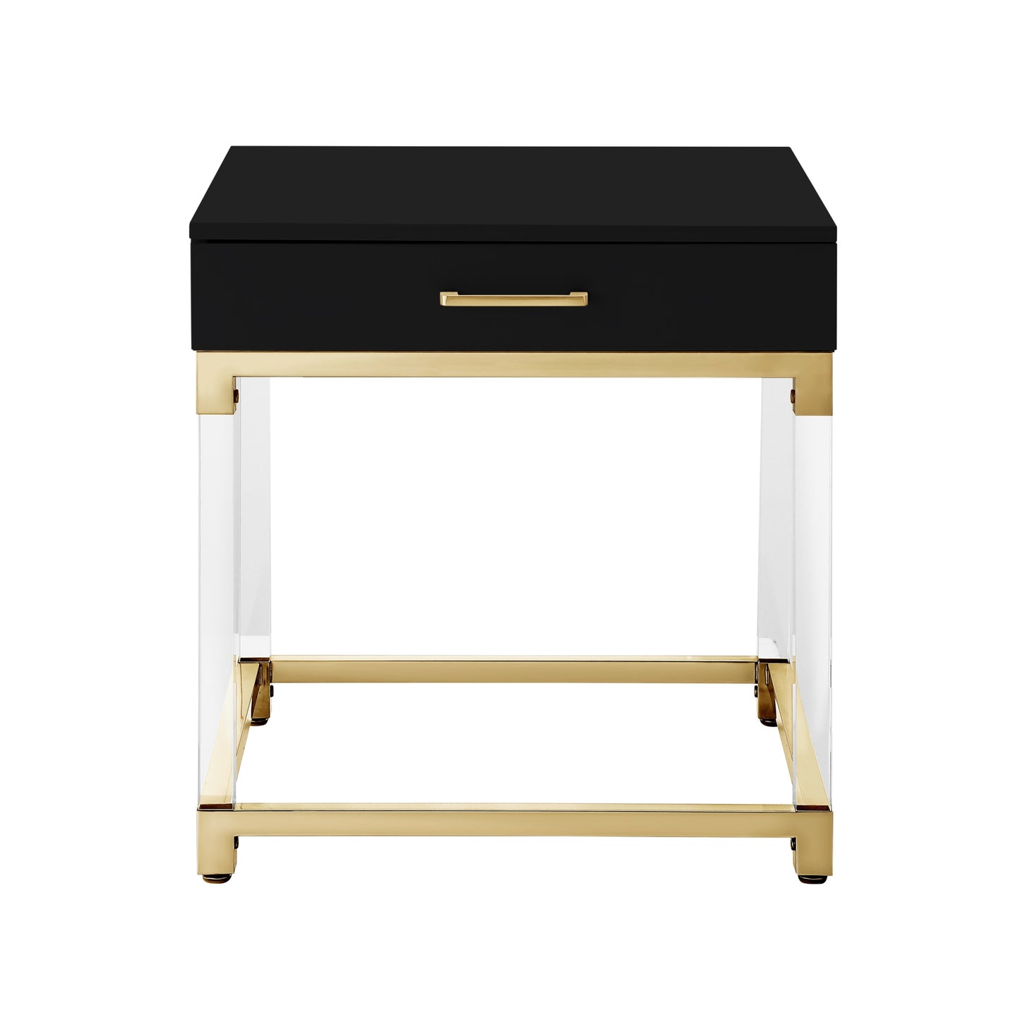 24" Silver Metallic And White Square End Table With Drawer