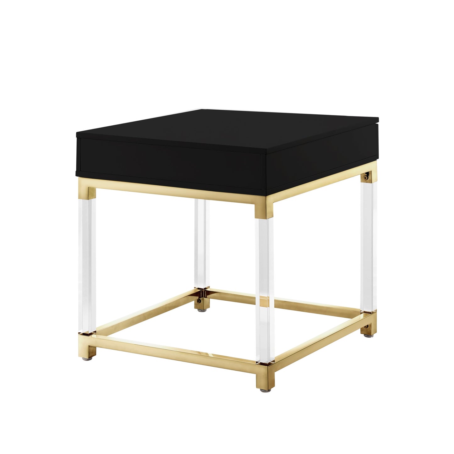 24" Silver Metallic And White Square End Table With Drawer