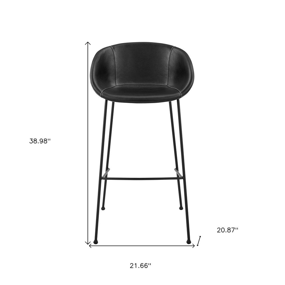 Set of Two 30" Black Faux Leather and Steel Low Back Bar Height Bar Chairs
