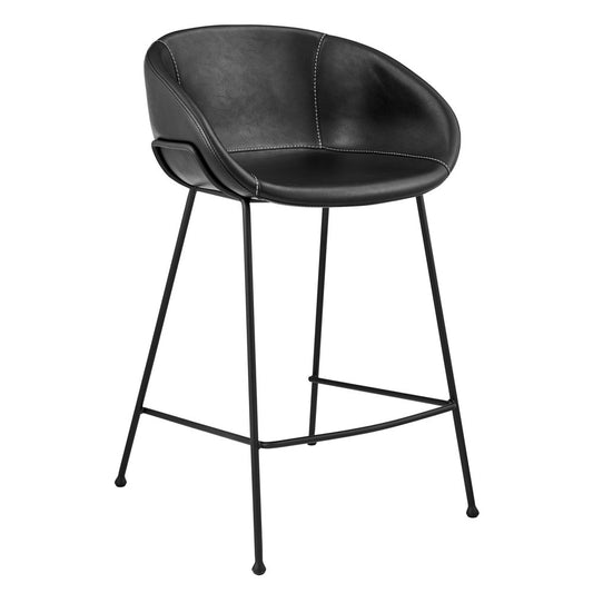 Set of Two 26" Black Faux Leather and Steel Low Back Counter Height Bar Chairs