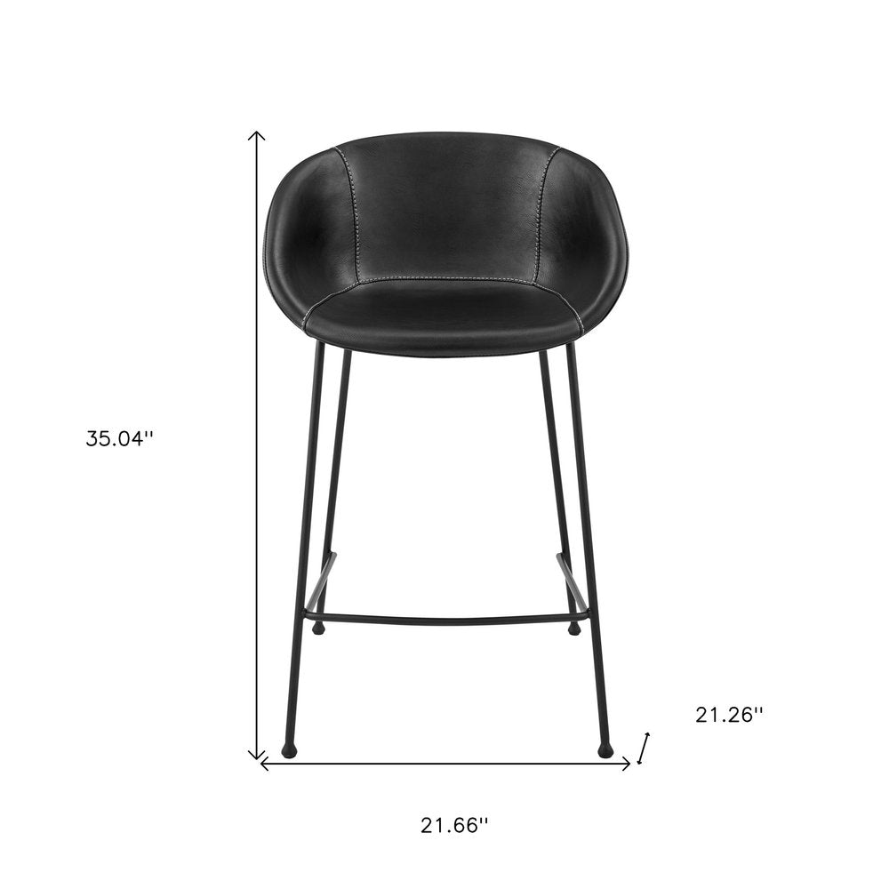 Set of Two 26" Black Faux Leather and Steel Low Back Counter Height Bar Chairs