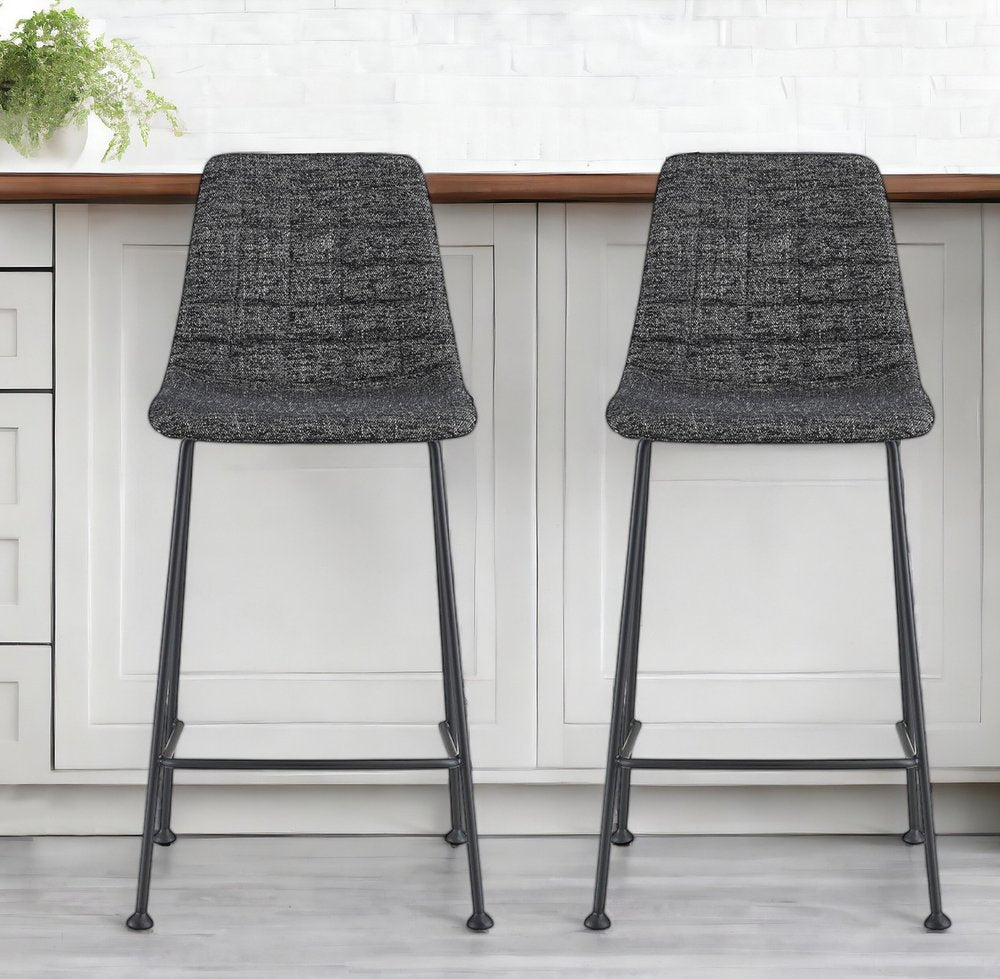 Set of Two 26" Black Fabric and Steel Low Back Counter Height Bar Chairs
