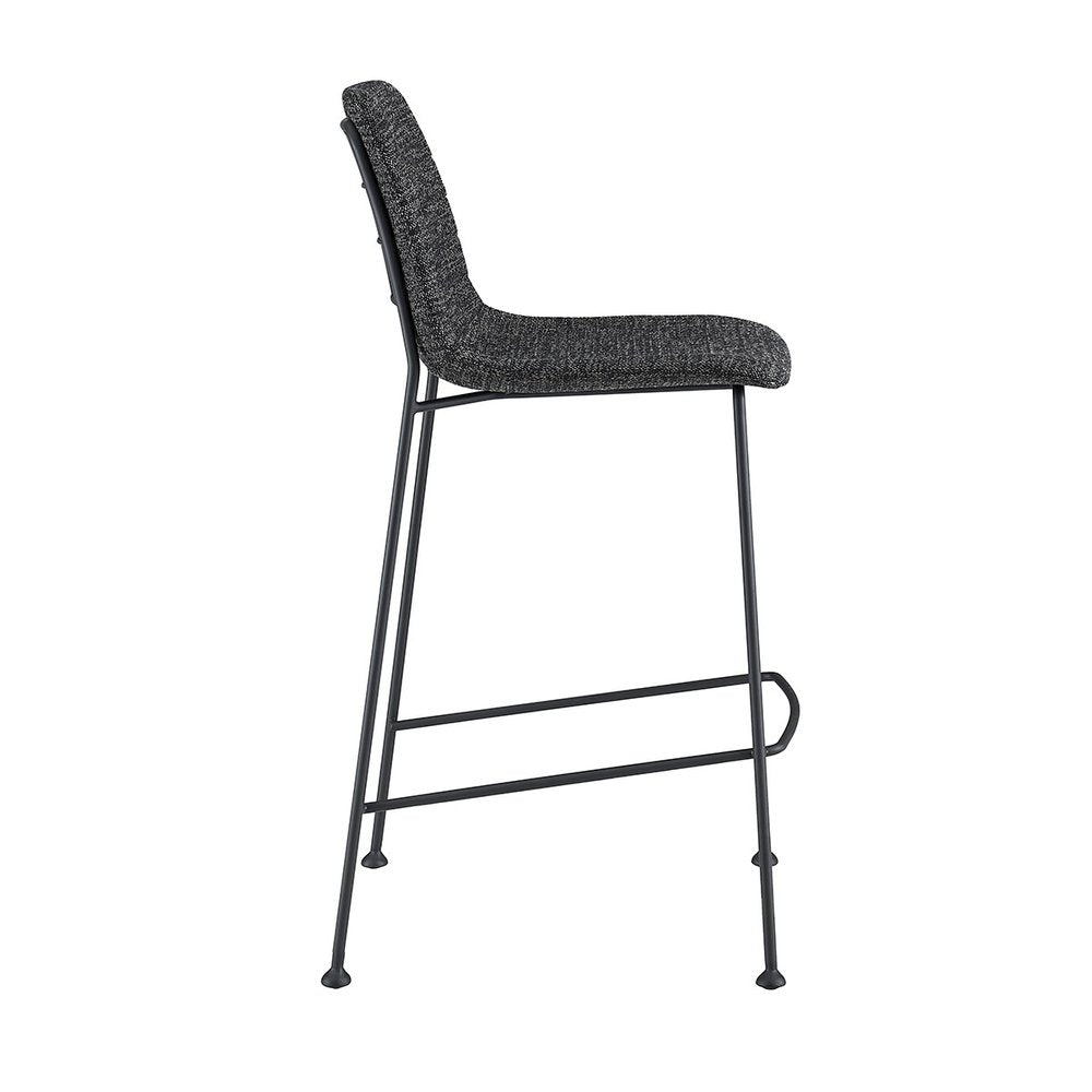 Set of Two 26" Black Fabric and Steel Low Back Counter Height Bar Chairs