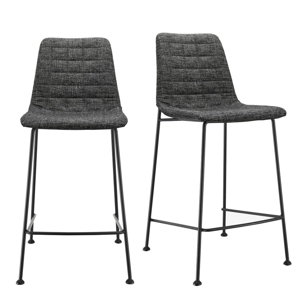Set of Two 26" Black Fabric and Steel Low Back Counter Height Bar Chairs