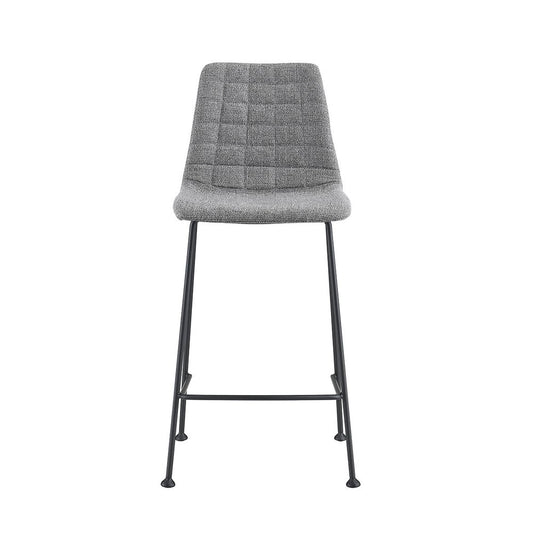Set of Two 26" Light Gray and Black Fabric and Steel Low Back Counter Height Bar Chairs