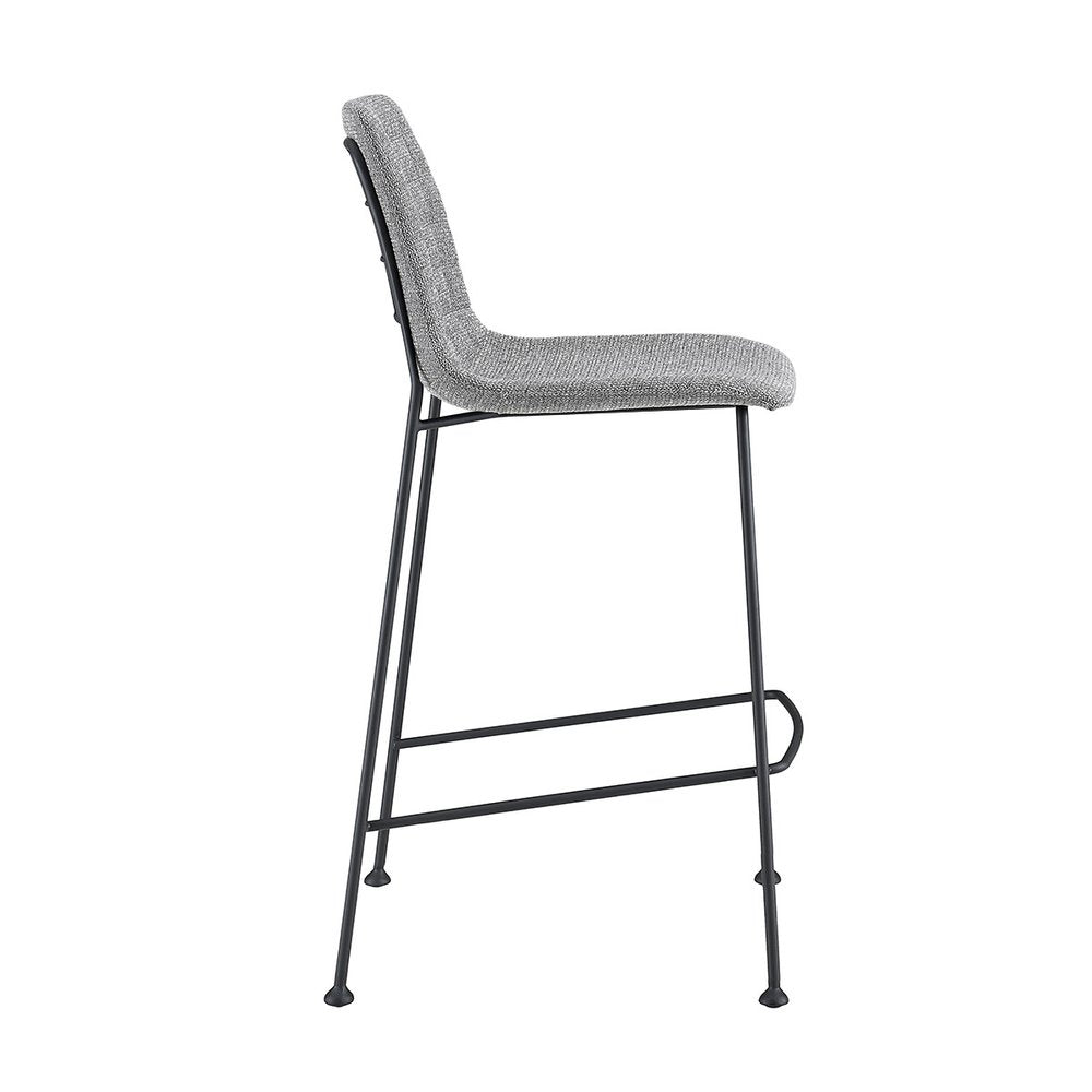 Set of Two 26" Light Gray and Black Fabric and Steel Low Back Counter Height Bar Chairs