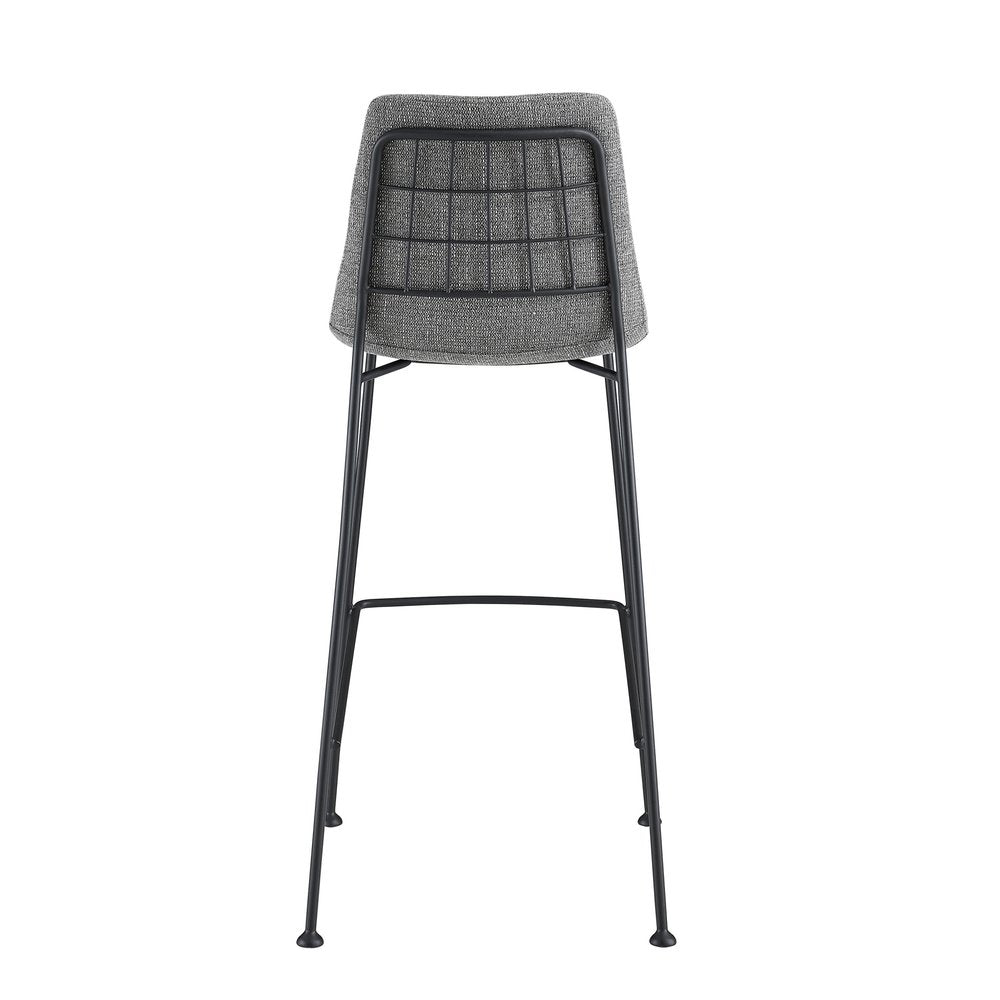 Set of Two 30" Light Gray and Black Fabric and Steel Low Back Bar Height Bar Chairs
