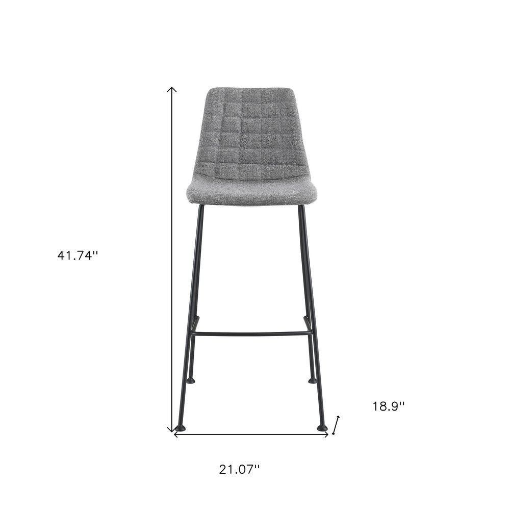Set of Two 30" Light Gray and Black Fabric and Steel Low Back Bar Height Bar Chairs